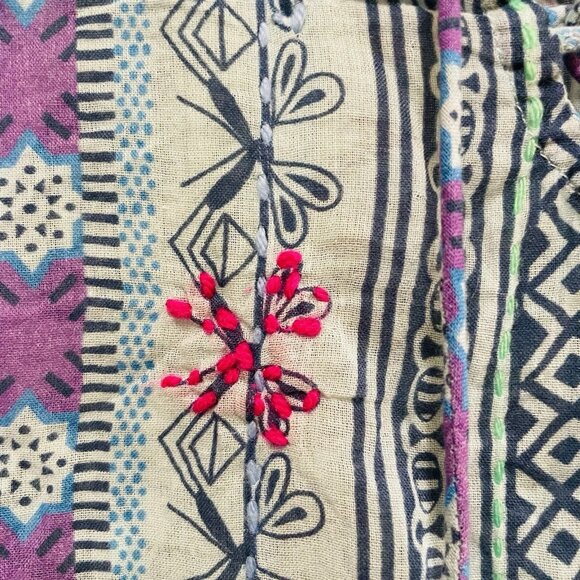 KALYPSO 7 Blue and Purple Boho Embroidered Tasseled Shirt Sz S - Picture 5 of 8